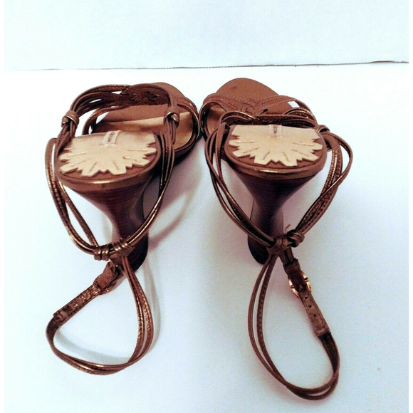 Max Studio Gold Heels 5.5 M Sandals Braided Ankle Straps Stack Heels - Picture 3 of 6